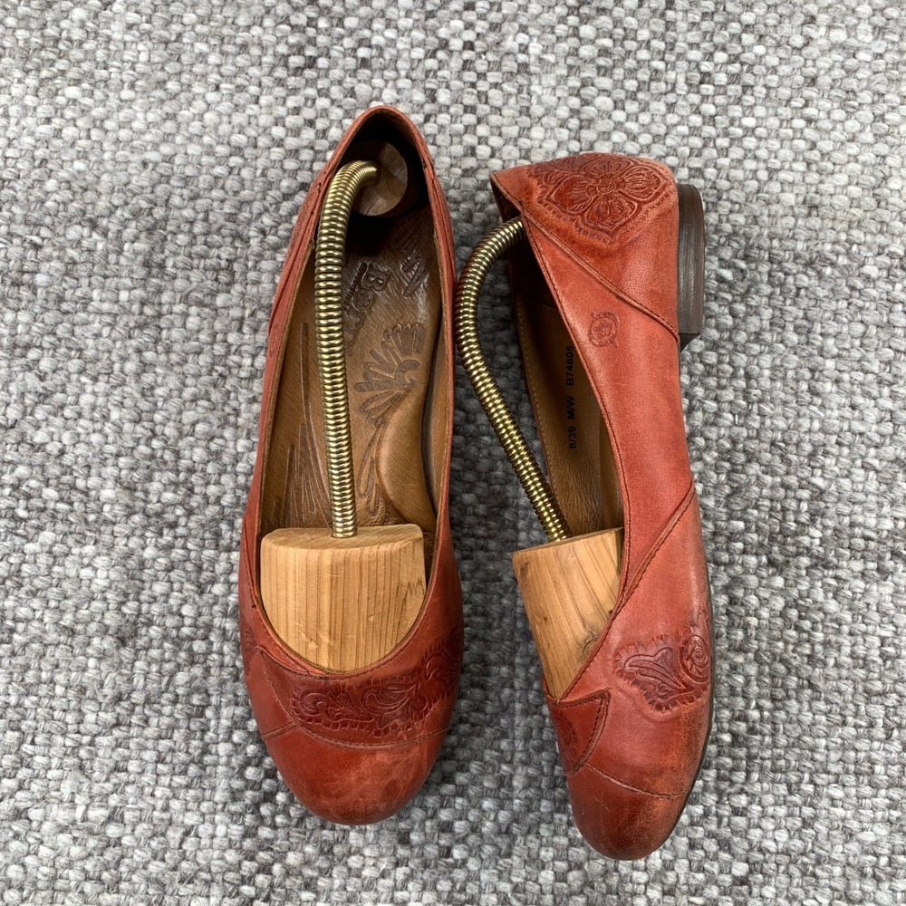 Born Paulette Ballet Flats Women 8 Rust Orange Embossed Leather B74805